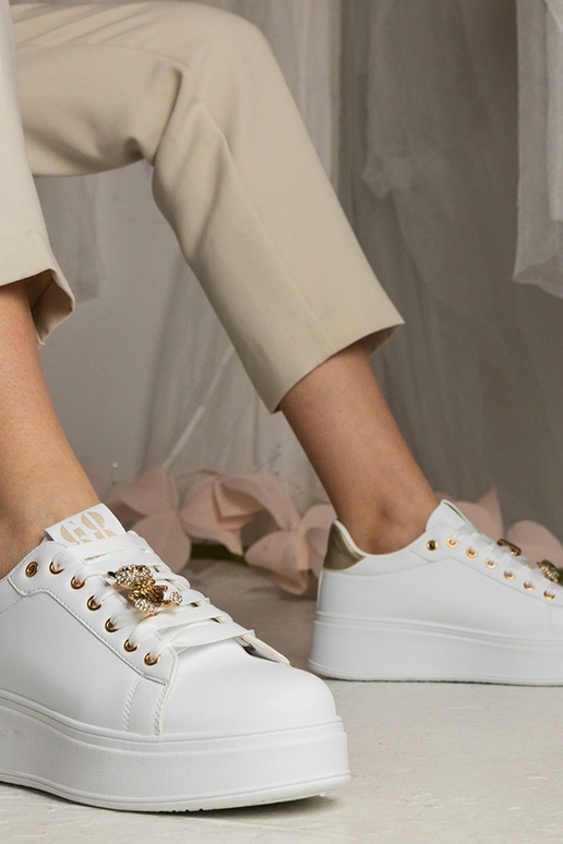 Bielo-zlaté dámske tenisky zdobené...