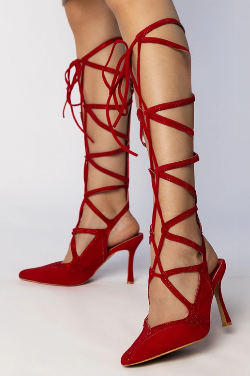 Červené dámske sandále na vysokom...