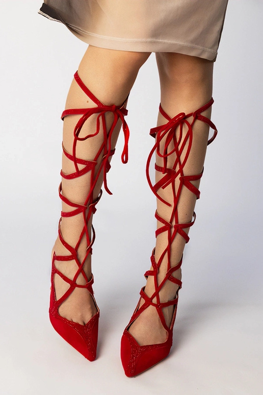 Červené dámske sandále na vysokom...