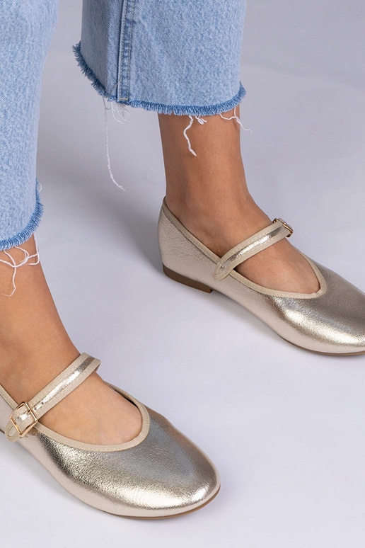 Zlaté dámske baleríny so sponou,...