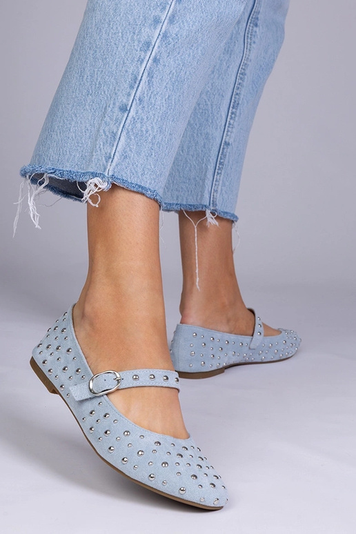 Modré baleríny s cvočkami a sponou,...