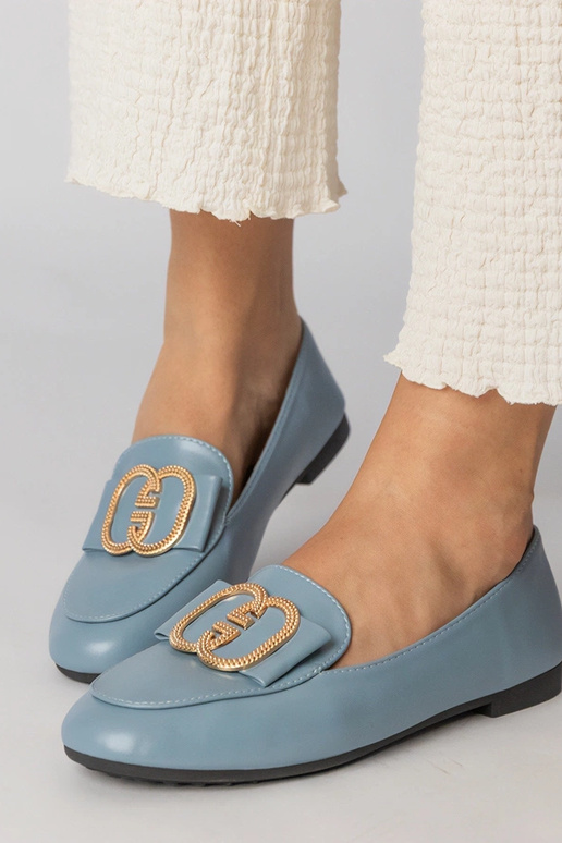 Modré dámske mokasíny so zlatou...