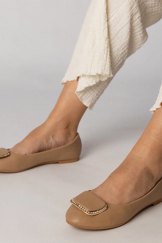 Hnedé dámske baleríny s kamienkami,...