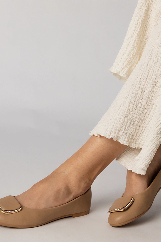 Hnedé dámske baleríny s kamienkami,...