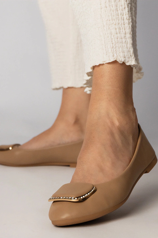 Hnedé dámske baleríny s kamienkami,...