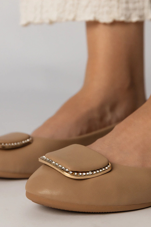 Hnedé dámske baleríny s kamienkami,...