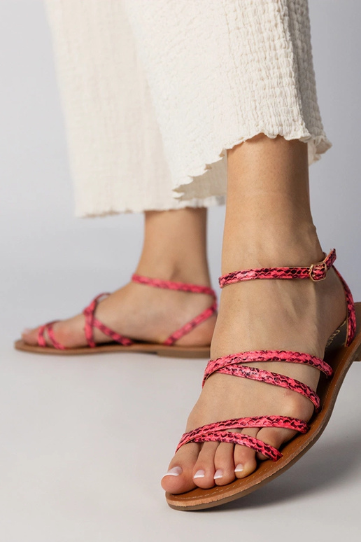 Ružové sandále na plochom podpätku,...