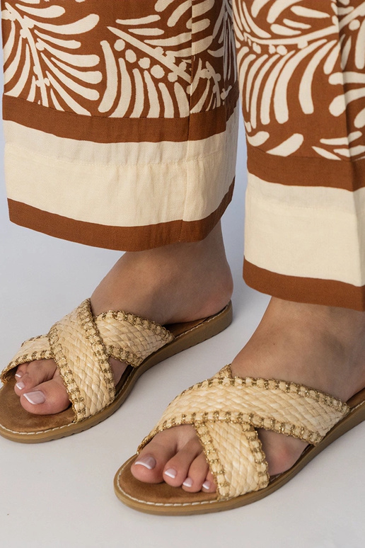 Pieskové dámske pletené šľapky,... Pieskové dámske pletené šľapky,...