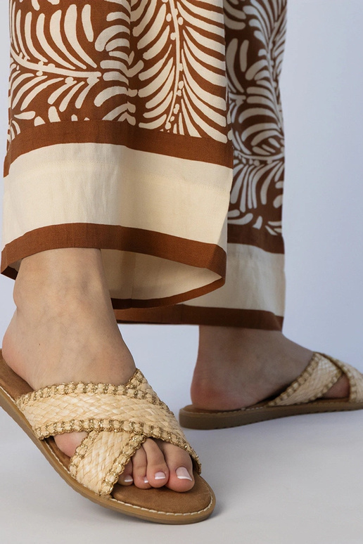 Pieskové dámske pletené šľapky,... Pieskové dámske pletené šľapky,...