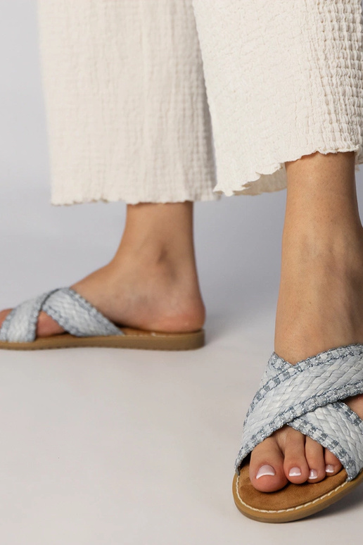 Modré dámske pletené šľapky, „Ellinara" Modré dámske pletené šľapky, „Ellinara"