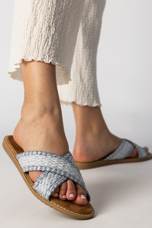 Modré dámske pletené šľapky, „Ellinara" Modré dámske pletené šľapky, „Ellinara"