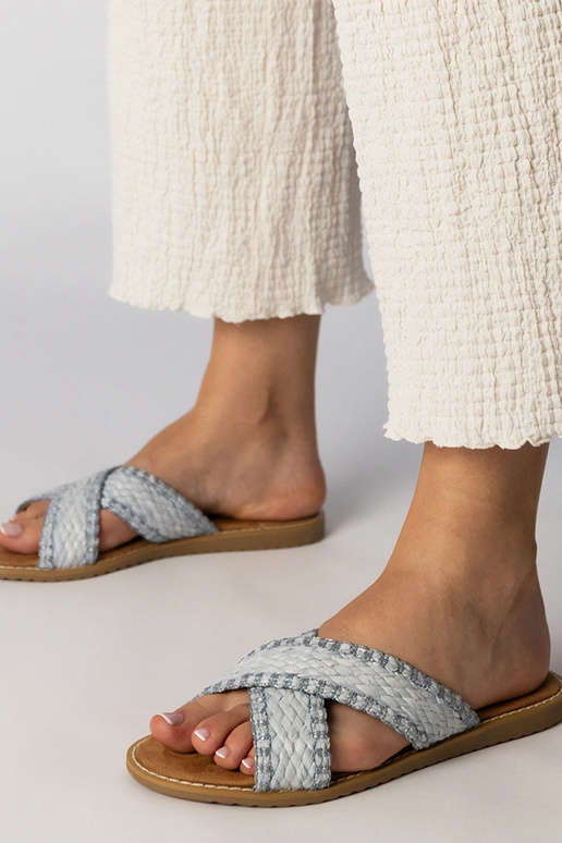 Modré dámske pletené šľapky, „Ellinara" Modré dámske pletené šľapky, „Ellinara"