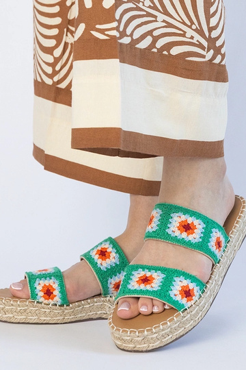 Zelené espadrilky so výšivkou, „Lelis"