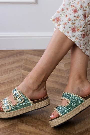 Zelené espadrilky so trblietkami a prackami, „Induri" 2