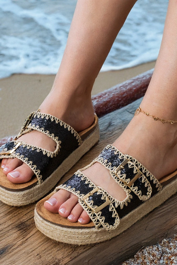 Čierne espadrilky so trblietkami a prackami, „Induri" 2