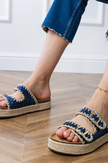 Tmavomodré espadrilky so trblietkami a prackami, „Induri" 2