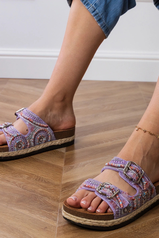 Fialové etnické šľapky s prackami na...