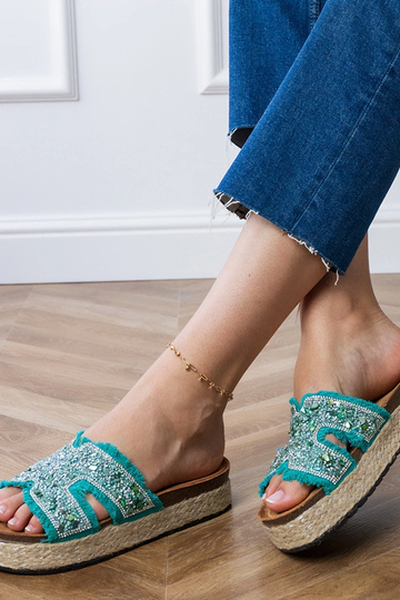Zelené espadrilky so zirkónmi a kamienkami Najros