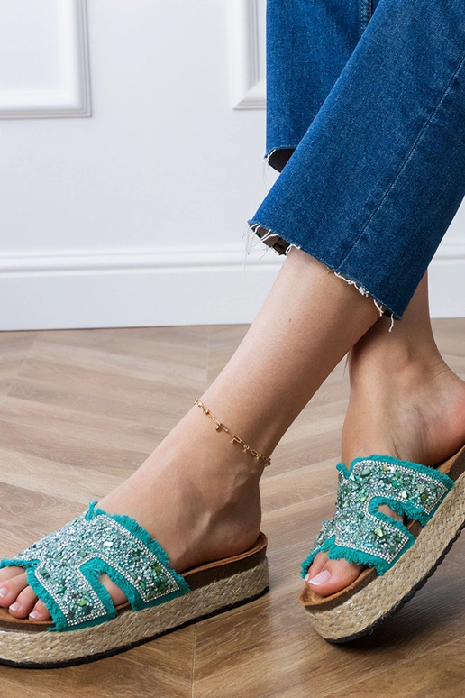 Zelené espadrilky so zirkónmi a...