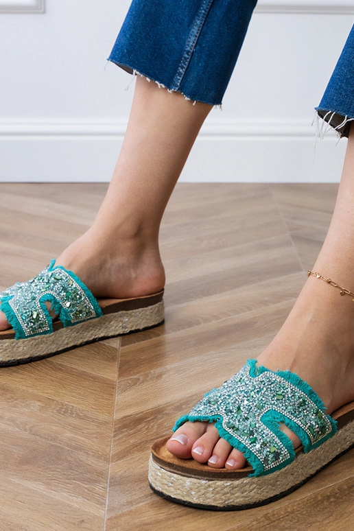 Zelené espadrilky so zirkónmi a...