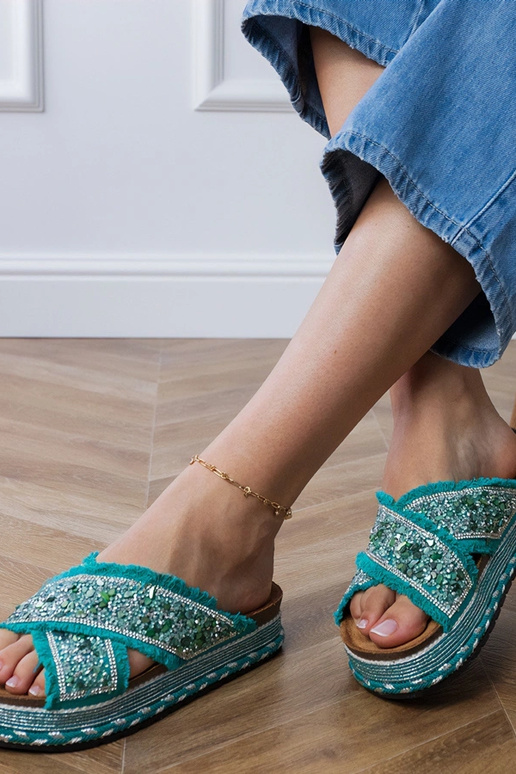 Zelené šľapky so zirkónovými...