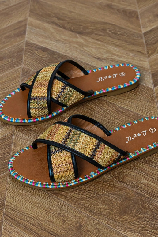 Čierne ploché šľapky so farebným...