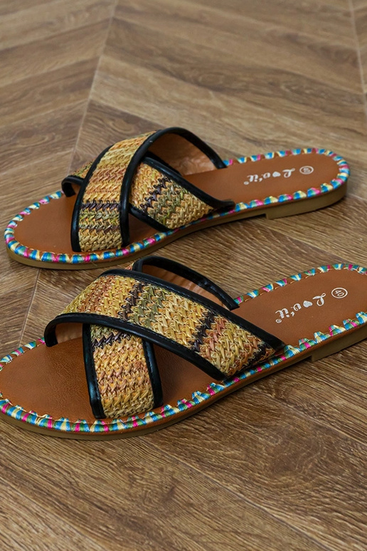 Čierne ploché šľapky so farebným...