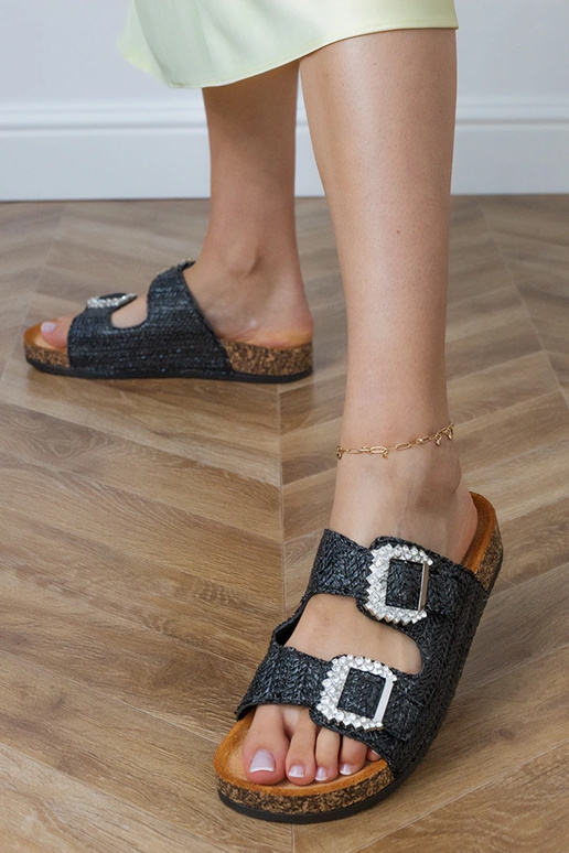 Čierne šľapky na korkovej podrážke s...