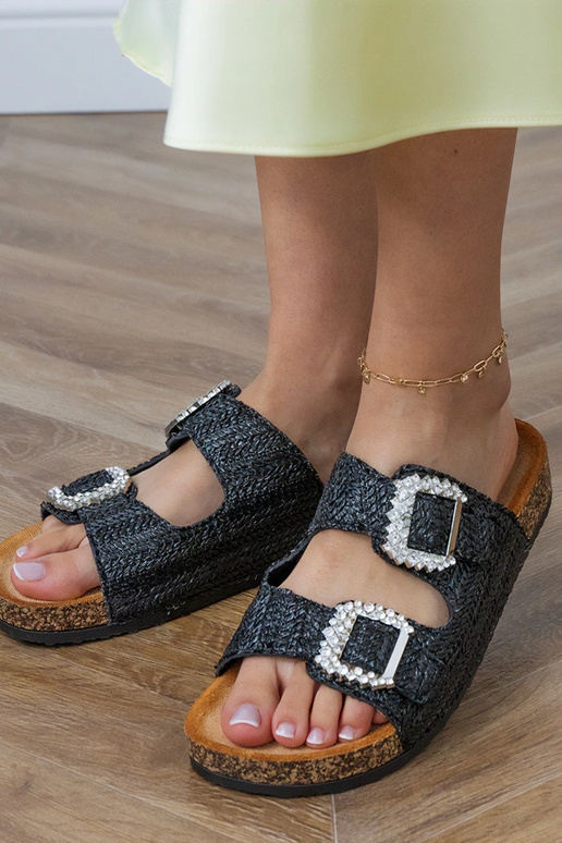 Čierne šľapky na korkovej podrážke s...