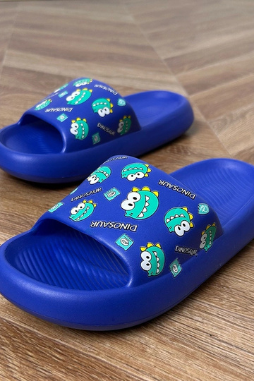 Modré detské šľapky so vzormi Dinos