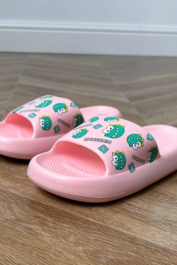Ružové detské šľapky so vzormi Dinos 2