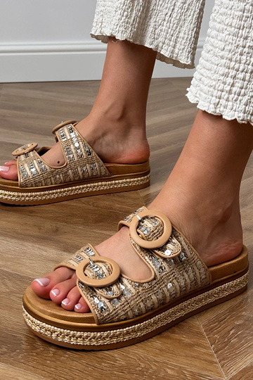 Pieskové pletené šľapky s...