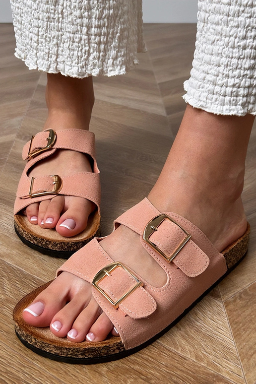 Ružové šľapky so sponami na korkovej...