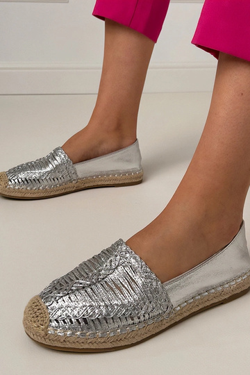 Strieborné čipkované espadrilky na platforme Zelvira