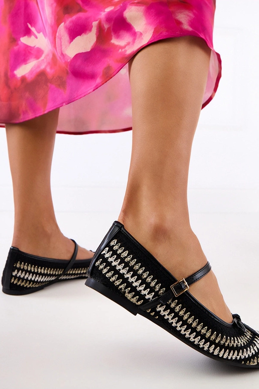 Čierne textilné balerínky s sponami a...