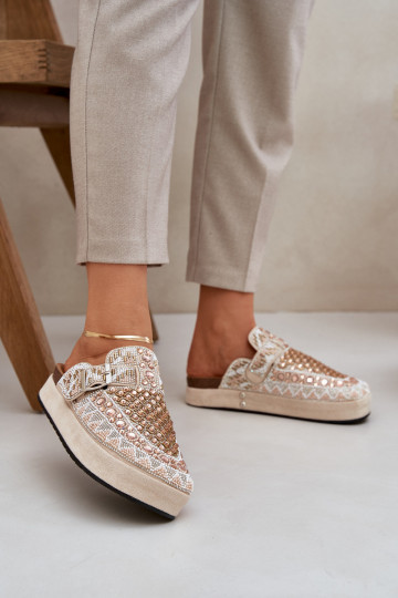 Zdobené Papuče s platformou béžová Terfitra 2