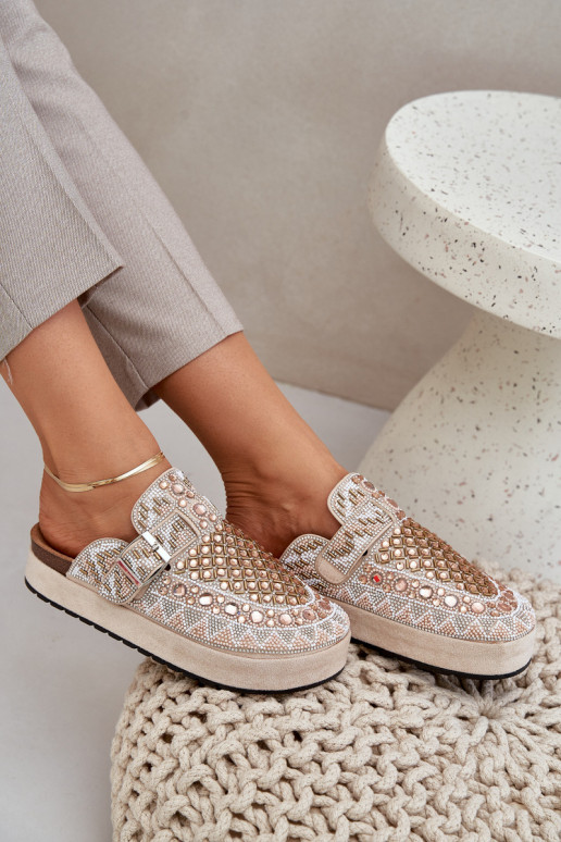 Zdobené Papuče s platformou béžová Terfitra Zdobené Papuče s platformou béžová Terfitra
