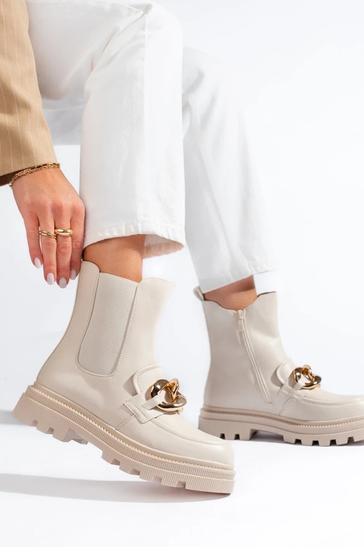 Dámske čižmy s platformou béžová