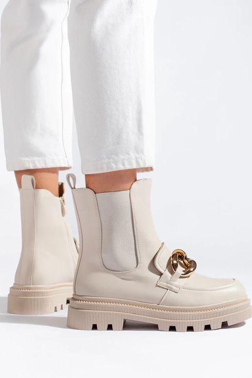 Dámske čižmy s platformou béžová