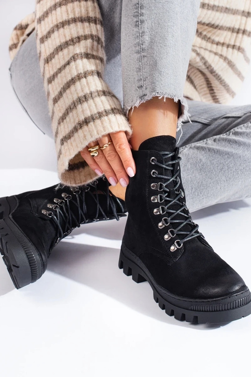 čierna zo semišu dámske čižmy Potocki