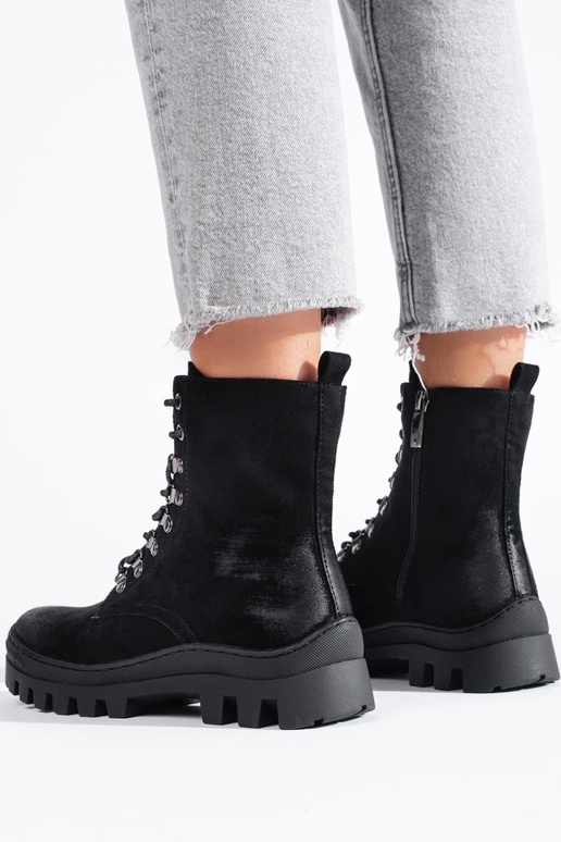 čierna zo semišu dámske čižmy Potocki