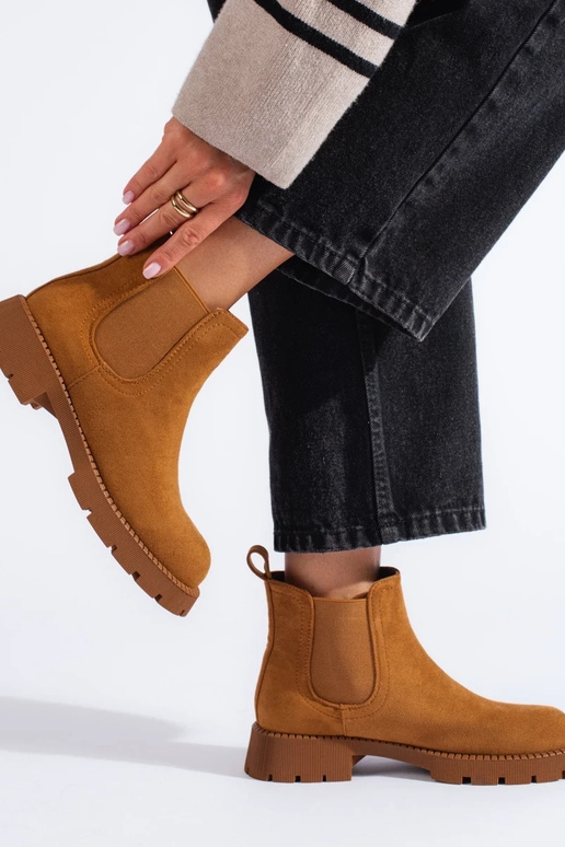 zo semišu Dámske čižmy plochý Hnedá...