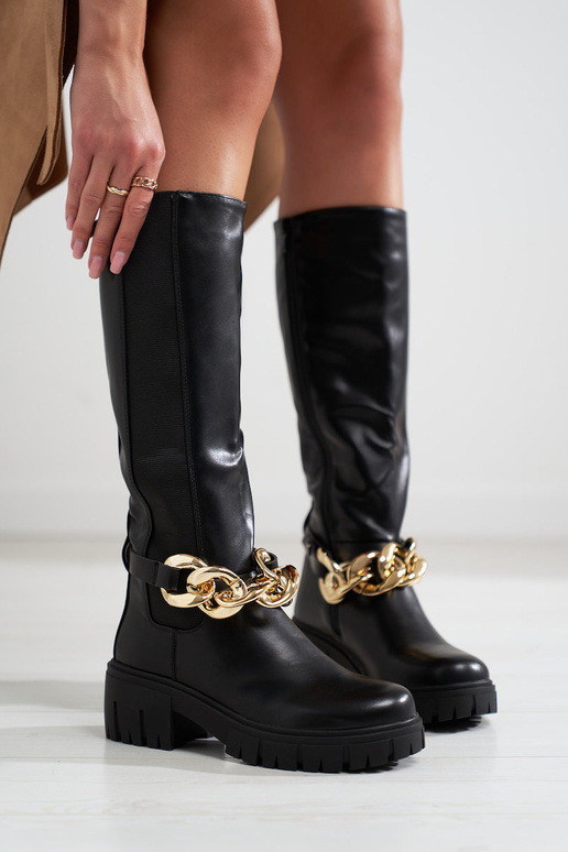 čierna Dámske čižmy na hrubej...