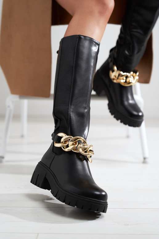 čierna Dámske čižmy na hrubej...