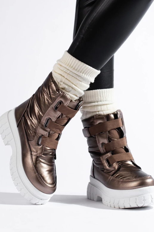 Dámske snehule Suchý zips Hnedá farba Dámske snehule Suchý zips Hnedá farba