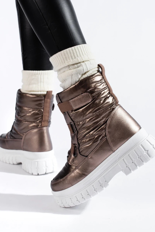 Dámske snehule Suchý zips Hnedá farba Dámske snehule Suchý zips Hnedá farba