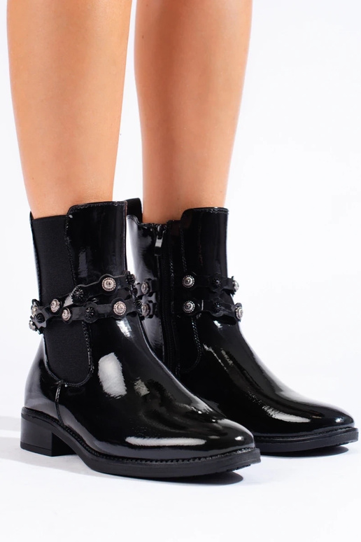 s lakovým efektom dámske čižmy plochý...