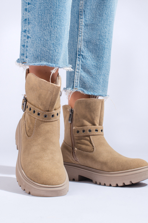 béžová dámske čižmy z eko semišu béžová dámske čižmy z eko semišu