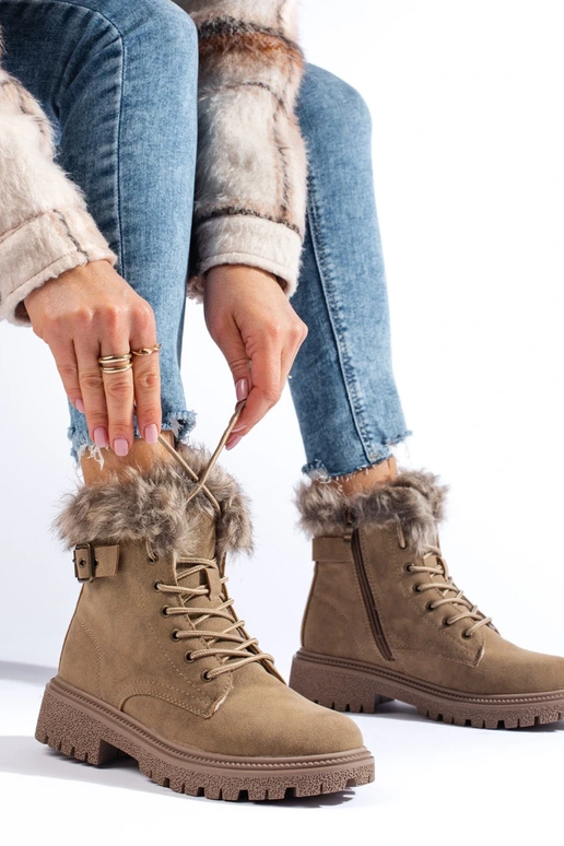 Dámske čižmy s kožušinou tmavébéžová