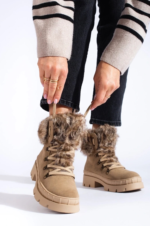 topánky dámske s kožušinou Hnedá farba